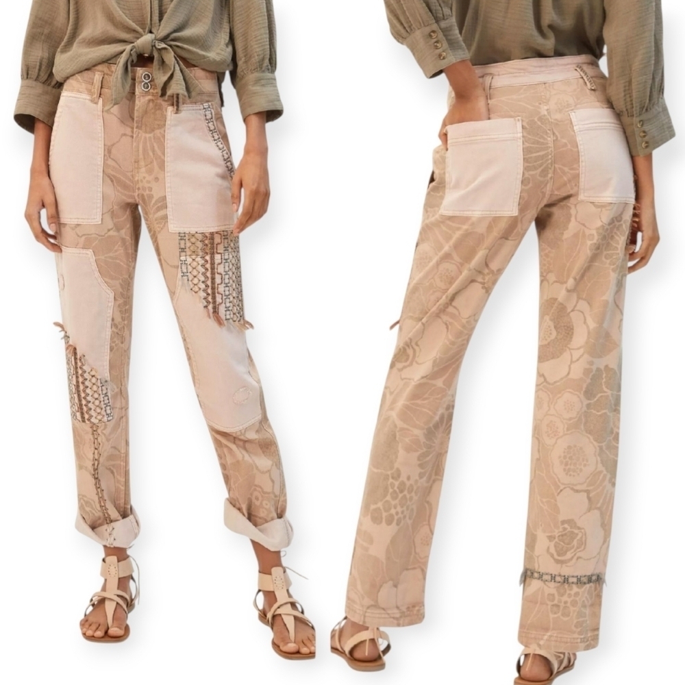 Anthropologie Pilcro The Camp Wanderer Patchwork Embroidered Floral Jeans 26